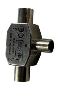 Aerial Distributor 2-way - Antenna Cable Splitter - Coax-plug - Coax-2x-socket